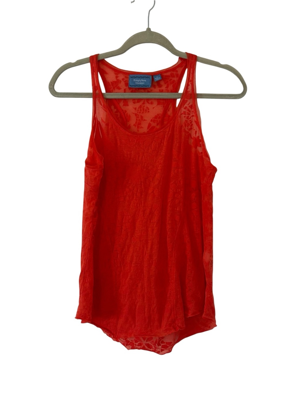 Orange Red Simply Vera Wang Designer Tank Top Shirt Sheer Style Women’s Medium!